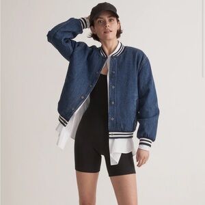 Madewell Denim Bomber Jacket Striped Size Large